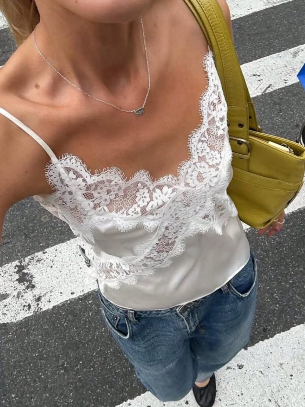 White Sexy Women's Lace Crisscross Satin Camisole